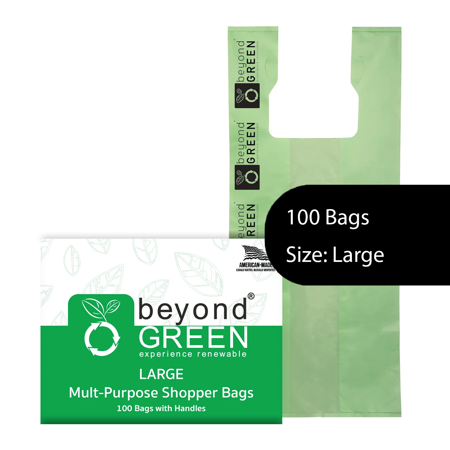 beyondGREEN Large Multi-Purpose Shopper Bags – Made in USA, Tear-Resistant & Leak-Resistant