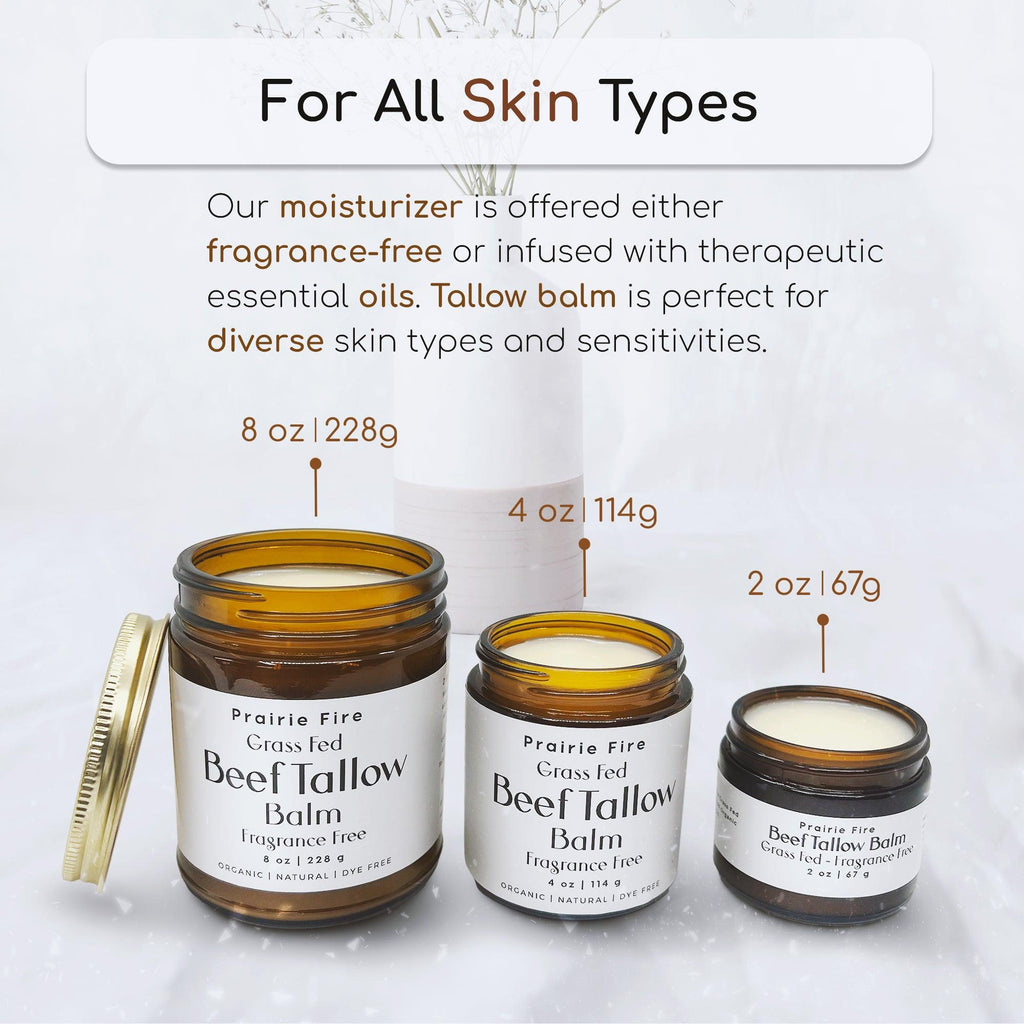 Grass Fed Beef Tallow Balm - 4 oz - Made in USA - Organic Grass Fed and Finished Tallow - Moisturizing Skin Care
